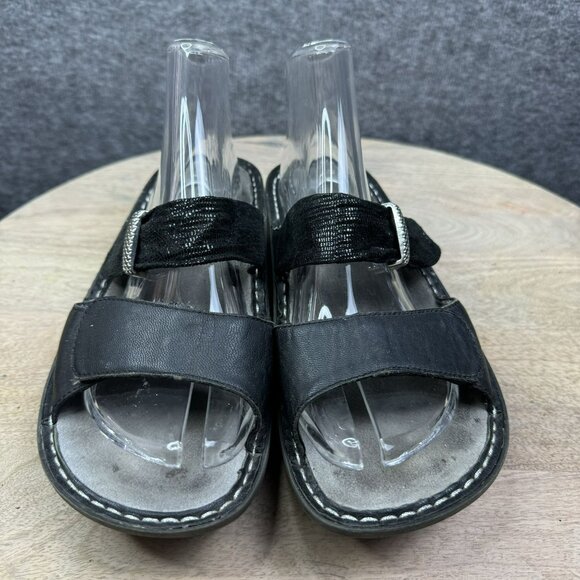 Alegria KAR-111 Black Leather Double Strap Slip-On Sandals EU 37 US 7.5 Platform - Picture 2 of 7